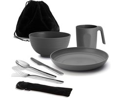 Reanea Mess Kit voor Kamperen en Reizen - Campinguitrusting met Mes, Lepel, Vork Bestekset, Beker, Kom, Bord - Kampeerbenodigdheden voor 1 persoon