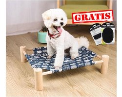 Reayou Houten Kattenbed / Hondenbed / Dierenbed / Hondenmand / Kattenmand / Hondenkussen / Kattenkussen / houten frame met vrolijke, wasbare stof - hangmat voor de kat of kleine hond - Blauw- 48 x 53 x 13 cm