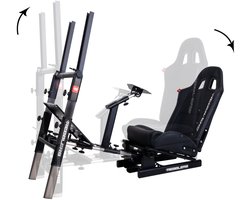 REBBLERS® PRO+ - Inklapbare premium gaming cockpit met verstelbare F1 & GT/Rally positie – Inclusief TV-schermhouder en vloermat – Grijs/Antraciet inklapbare racestoel