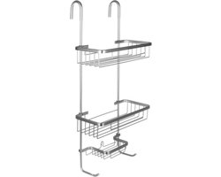 Recalma Doucherek 3 laags - Monteren zonder boren - Zilver - zuignap - Ook voor grote flessen - Opbergrek Douche - 3 etages