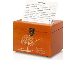 Receptendoos Hout - Kaartenhouder Keuken - Recepten Organiseren - Inclusief Kaarten Verdelers - 17x13x13 cm - Licht Oranje