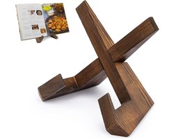 Receptenrek voor in de keuken - Houten boekenplank - Receptenorganizer voor op het aanrecht - Boekenplank - Houten receptenrek - Vintage landelijke stijl - Vintage bruin