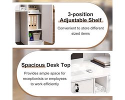 Receptiebalie – Balie – Toonbank – Servicebalie – Werkplek – Modern Design – Groot Werkoppervlak 100x120x50 cm – Vergrendelbare Laden en Verstelbare Planken