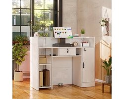 Receptiebalie – Balie – Toonbank – Servicebalie – Werkplek – Modern Design – Groot Werkoppervlak 100x120x50 cm – Vergrendelbare Laden en Verstelbare Planken