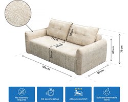 Rechte bank in structuurstof "Silvano" - 3-zits - Beige