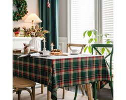 Rechthoekig geruit tafelkleed - afwasbaar tafelkleed - tafelkleed van katoen en linnen - stofdichte placemat - geschikt voor feestdagen, restaurants en picknicks - 140x240cm