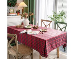 Rechthoekig geruit tafelkleed - afwasbaar tafelkleed - tafelkleed van katoen en linnen - stofdichte placemat - geschikt voor feestdagen, restaurants en picknicks - 140x260cm