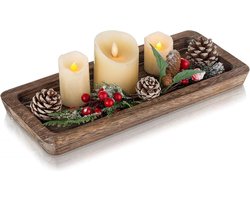 Rechthoekig houten dienblad decoratie - 40 cm x 17 cm - landhuis decoratief dienblad - rustieke tafeldecoratie - salontafel kaarsenbord - woonkamer Kerstmis