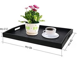 Rechthoekig houten dienblad met handvat - zwart hout - 40x28 cm wooden tray