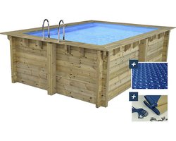Rechthoekig houten zwembad "Maldives" - 3,20 x 3,20 x 1,24 m + 180 µ bubbelfolie - 280 g/m² winterafdekking