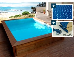 Rechthoekig houten zwembad "Toledo" - 3,00 x 2,00 x 0,71 m - 180 µ bellenafdekking - 280 g/m² winterafdekking