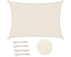 Rechthoekig schaduwdoek 3x4m waterdicht, 93% UV-bestendig, windbestendig polyester met UV-bescherming voor tuin, terras, camping, crème