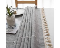 Rechthoekig tafelkleed voor buiten, vuilafstotend, wasbaar, stof, eettafel, keuken, picknick, tafelkleed, pompon-design, decoratie (grijze strepen, rechthoekig/ovaal, 100 x 160 cm)