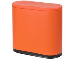 Rechthoekige afvalbak - Prullenbak met deksel - Kleine ruimtes - Drukdeksel mechanisme - 10 Liter capaciteit - Oranje