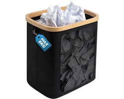 Rechthoekige afvalbak voor kantoor en thuiswerkplek van bamboe en Oxford-stof