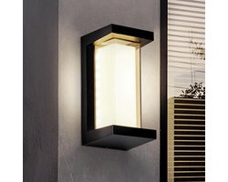 Rechthoekige aluminium buitenwandlamp met 3000K LED-kleurtemperatuur, 18W, zwart en warm wit licht, IP64 waterdicht, geschikt voor huizen, terrassen, veranda's, garages en andere plaatsen.