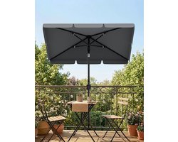 Rechthoekige Balkonparasol - 200 x 125 cm - UV50+ Bescherming - Kantelbaar & In Hoogte Verstelbaar - Inclusief Beschermhoes & Balkonklem - Grijs