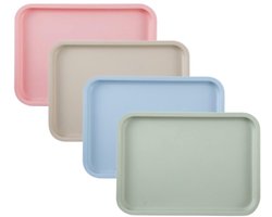 Rechthoekige dienbladen - set van 4 - verschillende kleuren - kunststof - 24,8 x 17,8 cm