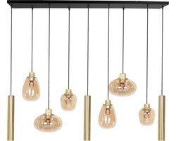 Rechthoekige eettafel hanglamp Reflexion | 9 lichts | geel / goud / transparant / zwart | metaal | 140 cm breed | in hoogte verstelbaar tot 150 cm | eetkamer / keuken | dimbaar | modern / sfeervol design