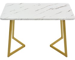 Rechthoekige Eettafel Marmerpatroon Eettafel Keukentafel Woonkamer Tafel Goud en wit