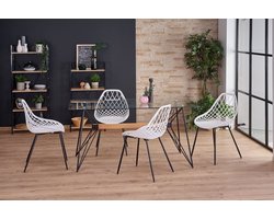 Rechthoekige Eettafel van Glas en Beukenhout – 160 x 80 cm – 4 Personen – Elegant Minimalistisch Design – Transparant Tafelblad – Zwart Houten Onderstel