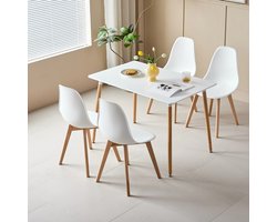 Rechthoekige Eettafelset – Inclusief 4 Eetkamerstoelen – Scandinavische Stijl – Houten Poten – Tafel en Stoelen Voor Woonkamer, Eetkamer & Keuken – Wit