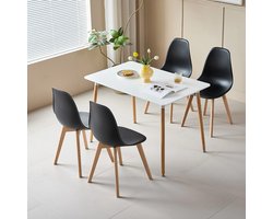 Rechthoekige Eettafelset – Inclusief 4 Eetkamerstoelen – Scandinavische Stijl – Houten Poten – Tafel en Stoelen Voor Woonkamer, Eetkamer & Keuken – Zwart