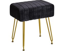 Rechthoekige Fluwelen Voetenbank, Make-up Kruk, Bijzettafel, Fluwelen Kaptafelstoel, Poef Kruk voor Bank, Gouden Stalen Poten, Zwart