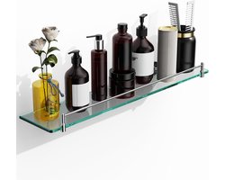 Rechthoekige Glazen Badkamerplank met Handdoekhouder - Zwevende Wandplank