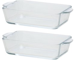 Rechthoekige glazen kleine ovenschaal - 2x - 500 ml - 16 x 11 x 4,5 cm - Ovenschotel schalen - Serveerschalen