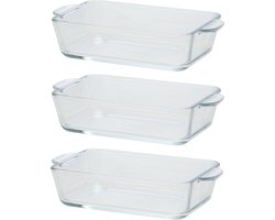 Rechthoekige glazen kleine ovenschaal - 3x - 500 ml - 16 x 11 x 4,5 cm - Ovenschotel schalen - Serveerschalen