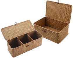 Rechthoekige handgeweven rieten mand met deksel - Organiseer speelgoed en snacks