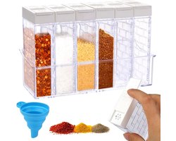 Rechthoekige kruidenpotjes set van 6 voor camping met dienblad - peperstrooier en kruidenbox - specerijen zout peper suiker - incl. trechter (wit)