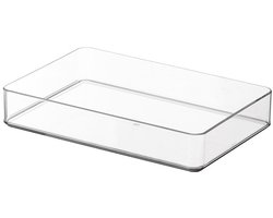 Rechthoekige kunststof bureau-organizer (inclusief opbergbak, bakje voor accessoires en ladevakken), afmetingen 25,5 x 17 x 4,5 cm, transparant
