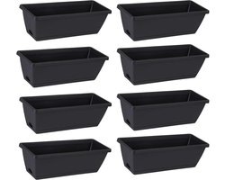 Rechthoekige kunststof groenteplantenbakken - set van 8 - 43 cm - met afwateringsgat - zwart
