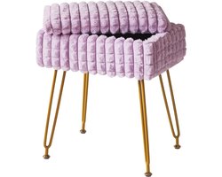 Rechthoekige Make-up Kruk met Opbergruimte en Voetensteun - Paarse Ottomaan voor Kaptafel