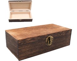 Rechthoekige opbergdoos met deksel en metalen sluiting - Houten kist voor kleine voorwerpen - Multifunctionele houten organizer met deksel - Opbergdoos