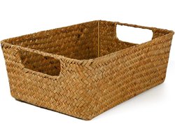 Rechthoekige opbergmand van zeegras met handvat, rotanmand, gevlochten wasmand, geweven rieten mand, handdoekmand, handgemaakte opbergmand, rekken en bureaus, 30 x 20 x 10 cm