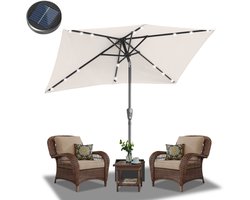 Rechthoekige parasol 1,4 × 2,1 m met LED – Metalen frame voor balkon, crème