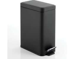 Rechthoekige pedaalemmer 10 L compacte prullenbak badkamer keuken kantoor metaal kunststof zwart supply bin