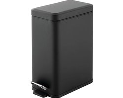 rechthoekige pedaalemmer met een inhoud van 10 L – compacte prullenbak met binnenemmer voor de badkamer, keuken of kantoor – moderne vuilnisbak van metaal en kunststof – zwart