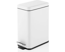 Rechthoekige pedaalemmer met een inhoud van 10 liter, compacte vuilnisemmer met binnenemmer voor badkamer, slaapkamer of kantoor, moderne prullenmand van metaal en kunststof, wit
