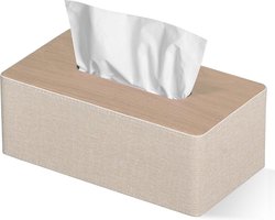 Rechthoekige PU Lederen Tissue Box Cover Houder voor Dressoir Badkamer - Beige