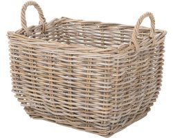 Rechthoekige Rotan Opbergmand Grijs-Bruin - Ideaal voor Hout, Speelgoed en Tuinaccessoires