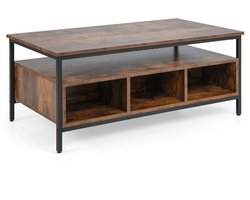Rechthoekige salontafel – 3 niveaus, industriële stijl, robuust metalen frame, rustiek bruin