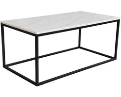 Rechthoekige Salontafel Marmer | Stijlvol Zwart Stalen Frame | Wit Marmeren Blad & Gouden Details | Modern & Duurzaam | 110x60x48 cm