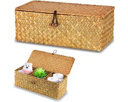 Rechthoekige Seagrass Opbergmand van Gevlochten Riet met 3 Planken voor Badkamer, Woonkamer en Keuken (Licht Oranje) - Duurzaam, Stijlvol en Functioneel