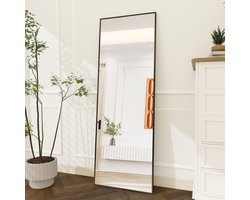 Rechthoekige Staande Spiegel met Aluminium Frame – HD Veiligheidsglas | Met Standaard, Wandmontage of Leunend Gebruik | Moderne Full Body Passpiegel