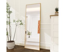 Rechthoekige Staande Spiegel met Aluminium Frame – HD Veiligheidsglas | Met Standaard, Wandmontage of Leunend Gebruik | Moderne Full Body Passpiegel