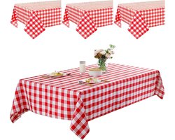 Rechthoekige Tafelkleed van Plastic met Ruitpatroon, 130 x 220 cm, Waterdicht en Vlekbestendig, Perfect voor Feesten, Bruiloften en Kamperen, Set van 4